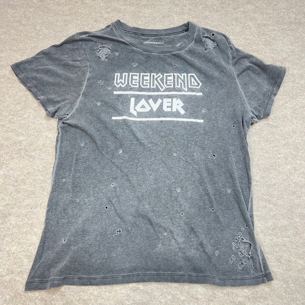 Prince Peter Weekend Lover Distressed Graphic Tee Charcoal Gray Women Medium GUC